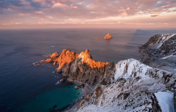 Sea, rocks, coast, view, dal, horizon, Norway, The Lofoten Islands