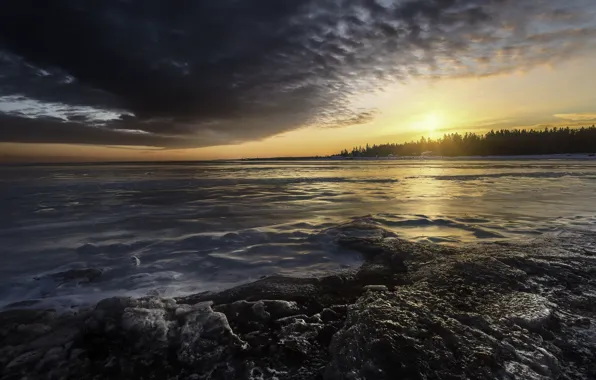 Picture winter, sunset, shore