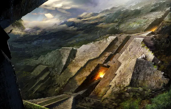 Picture mountain, Andes Temple, concept art, pyramid, art