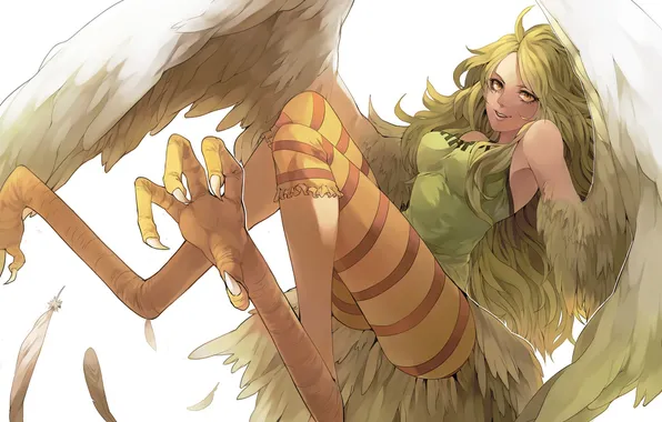 Picture girl, wings, claws, anime, art, one piece, Mona