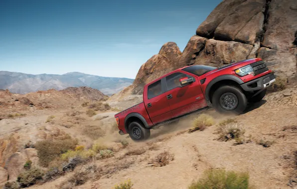 Picture Ford, Red, Auto, Machine, Ford, Day, Pickup, Raptor