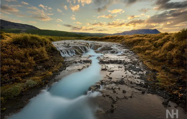 Sunset, mountains, nature, river