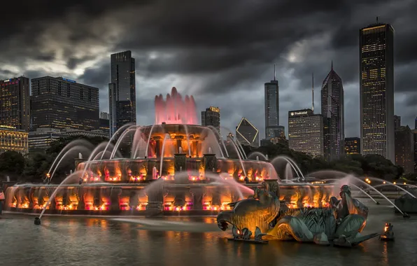 Picture backlight, Chicago, fountain, USA, Chicago, Buckingham Fountain