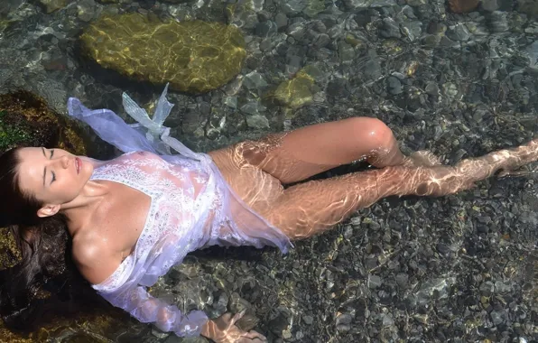 Water, girl, stones, wet