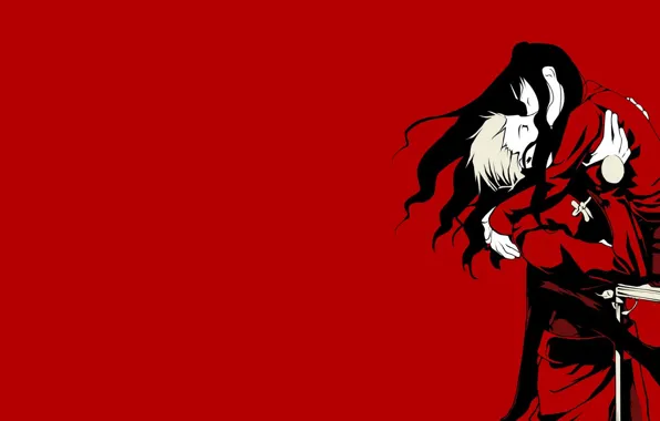 Girl, kiss, guy, red background, Rin, Archer, Fate stay night, Fate / Stay Night