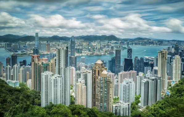 The sky, clouds, the city, building, panorama