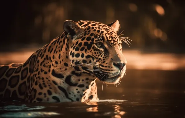 Look, face, water, nature, pose, bathing, Jaguar, pond