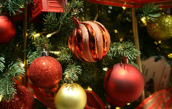 Picture winter, balls, red, holiday, balls, tree, new year, Christmas