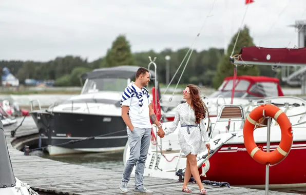 Summer, girl, love, stay, pair, guy, walk on the yacht