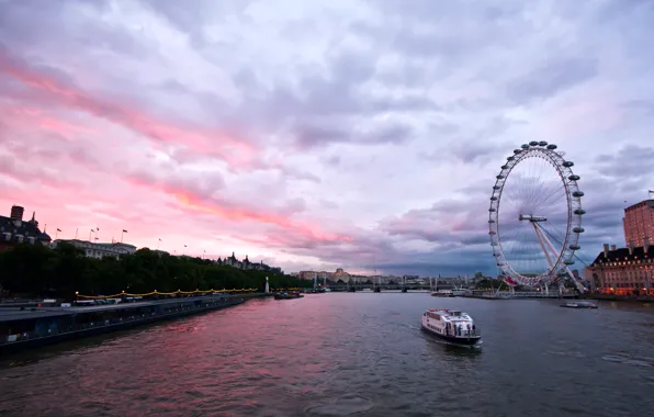 The sky, clouds, river, England, London, building, the evening, UK
