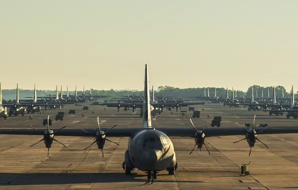 The plane, the airfield, military transport, Hercules, C-130
