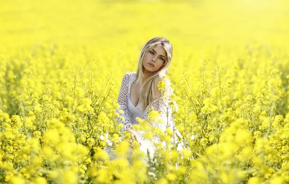 Girl, Model, Yellow, View, Alessandro Di Cicco, Fields. Gold. Flowers