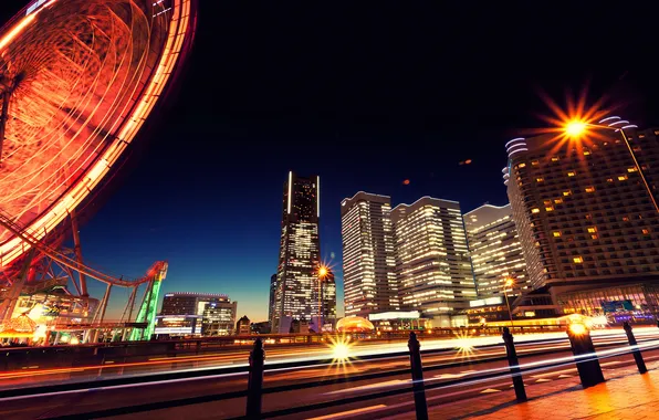 Night, the city, amusement, Yokohama, Kanagawa, JAPAN