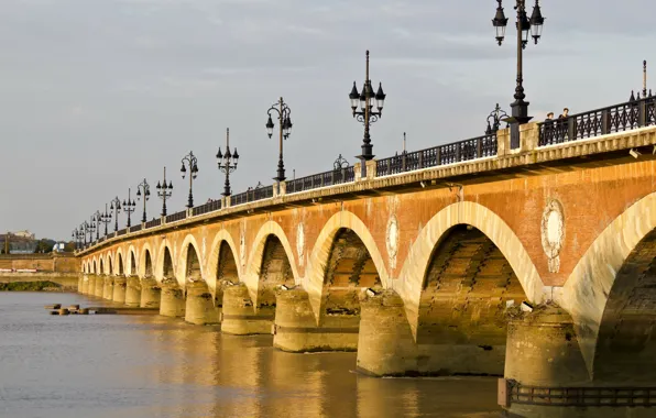 France, Lights, Bridge, France, Bordeaux, Bordeaux, Garona, Stone Bridge