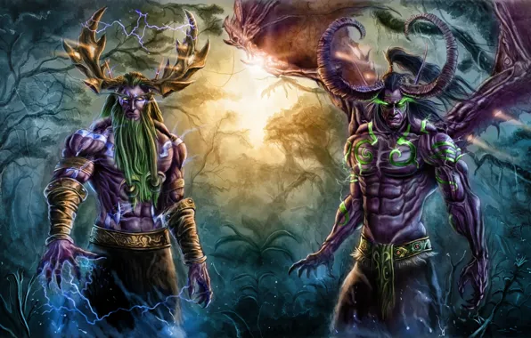 Picture demon, World of Warcraft, Blizzard, night elf, Illidan Stormrage, Lord of Outland, druid, Malfurion Stormrage