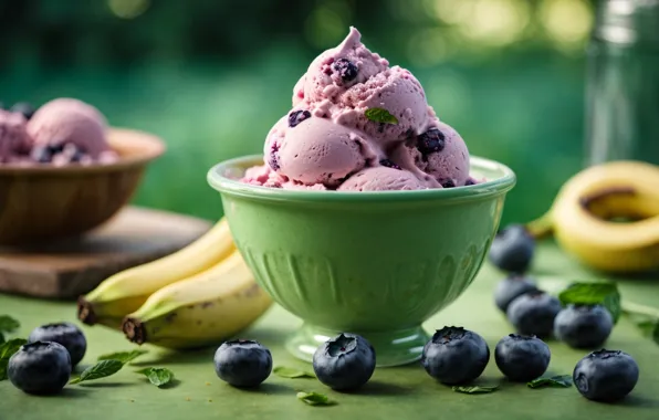 Berries, blueberries, ice cream, fruit