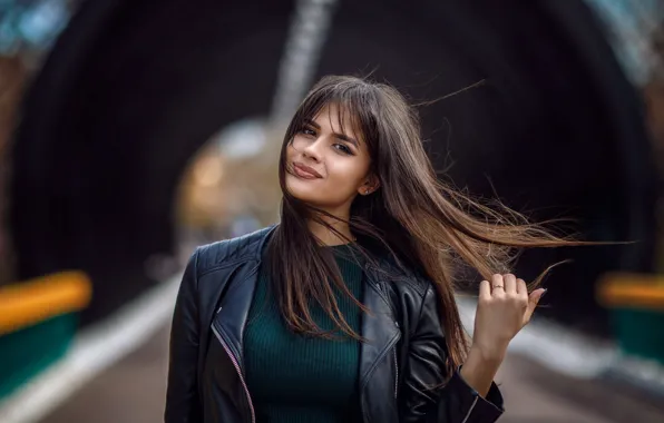 Look, makeup, gesture, brown eyes, beautiful girl, big Breasts, blurred background, brown eyes