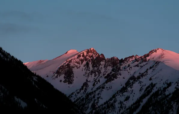 Picture winter, the sky, snow, sunset, mountains, nature, rocks, the evening