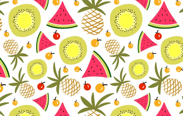 Summer, background, texture, watermelon, pineapple, pattern, fruits, Summer
