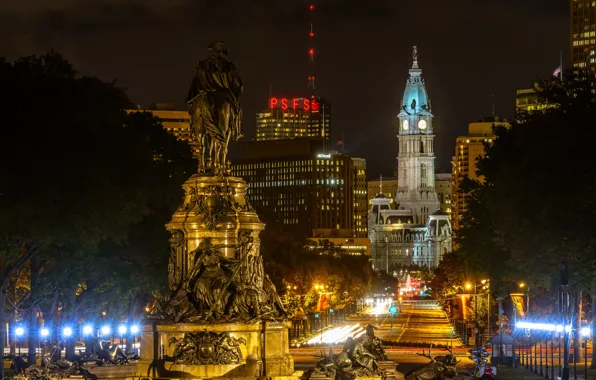 Night, the city, photo, home, lights, USA, Philadelphia