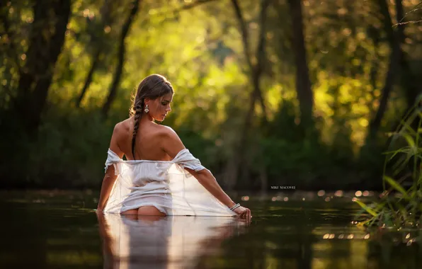 NATURE, WATER, GREENS, BRAID, BROWN hair, POND, TREES, POND