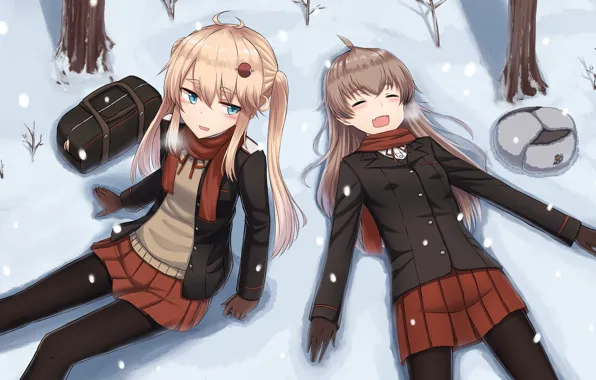 Picture winter, hat, anime, art, girl, rabochicken