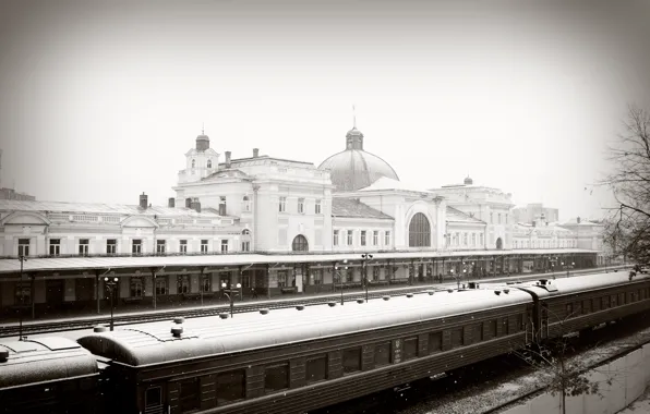 Picture winter, snow, station, train, railroad, Ivano-Frankivsk