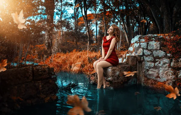 Picture dress, legs, in red, the water, Alessandro Di Cicco