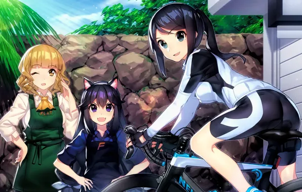 Picture girl, bike, anime, japanese, bishojo, friend, by sanoboss
