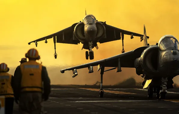 Fighters, pair, deck, stormtroopers, AV-8B, Harriers