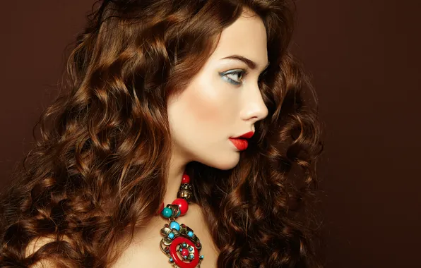 Face, background, model, hair, makeup, profile, decoration, curls