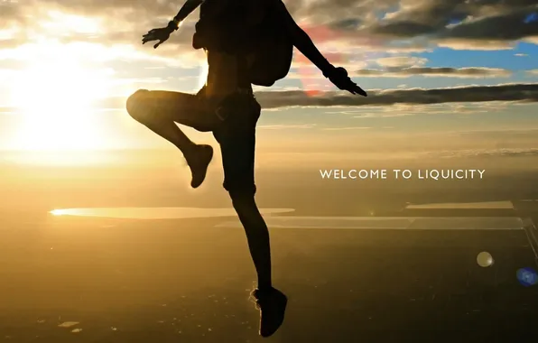 Picture the sky, the sun, people, flight, skydiving, welcome to liquicity