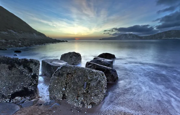 Sea, sunset, stones