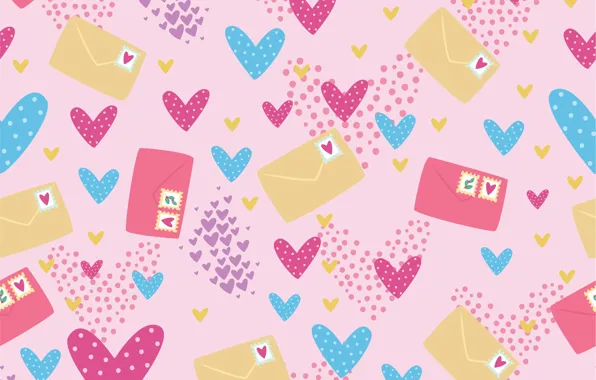 Background, texture, hearts, pattern, letters, envelopes, Seamless