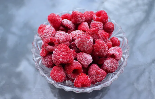 Frost, glass, berries, raspberry, background, bowl, vase, frost