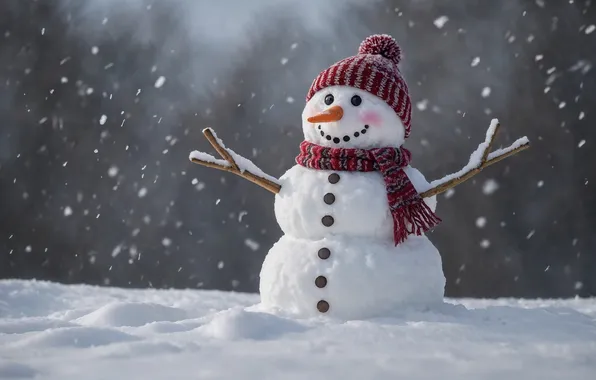 Winter, snow, branches, nature, glade, hat, scarf, Christmas