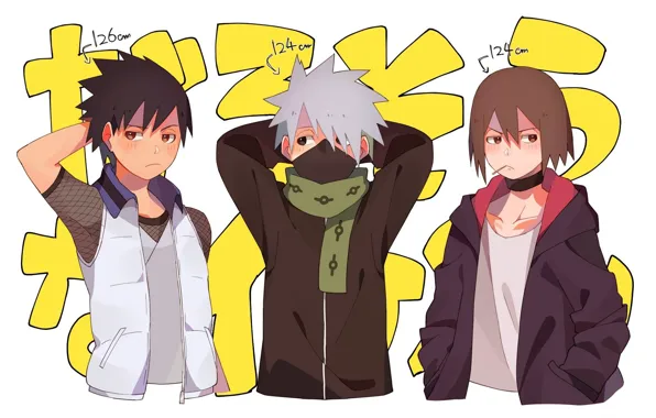 Picture scarf, jacket, friends, vest, Sarutobi Located, Hatake Kakashi, Naruto Shippuden, three guys