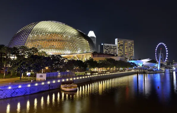 Night, Lights, The city, Building, Singapore