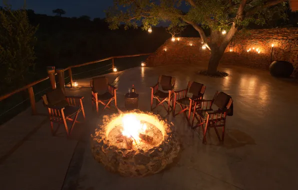 Lights, wine, the evening, terrace
