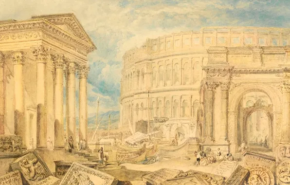 Picture, the ruins, columns, temple, ruins, the urban landscape, William Turner