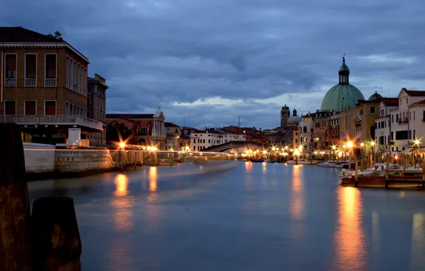 Picture city, the city, lights, Italy, Venice, channel, Italy, night