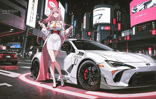 Picture machine, girl, the city, figure, anime, Japan, car