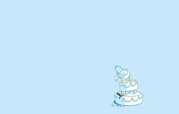 Girl, minimalism, cake, male, the bride, blue background, the groom, sweet. wedding