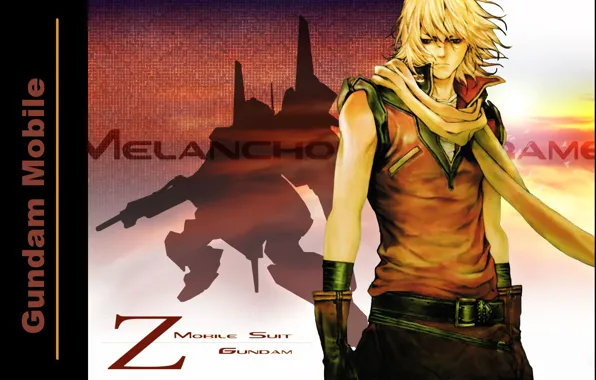 Shadow, scarf, collar, gloves, guy, strap, blonde, Gundam
