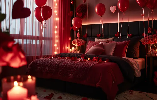 Decoration, love, room, holiday, romance, bed, interior, heart
