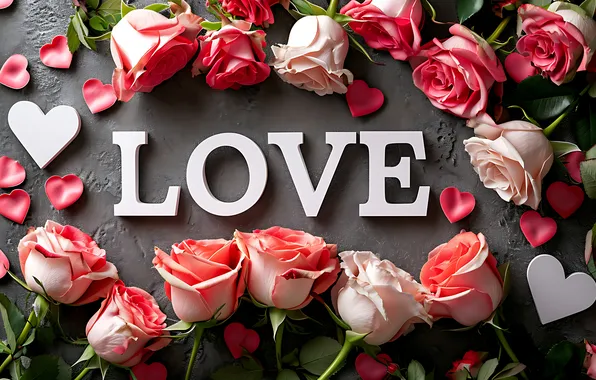 Love, flowers, romance, heart, roses, love, happy, Valentine's day