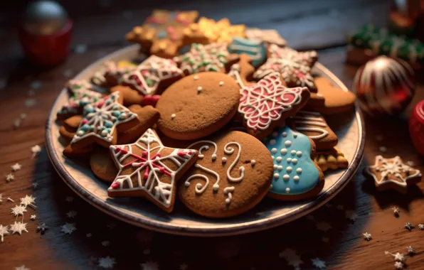 Cookies, plate, Christmas, New year, figure, AI art, neural network