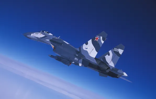 The sky, flight, fighter, cabin, Su-27