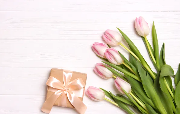 Flowers, gift, bouquet, tulips, pink, wood, pink, flowers