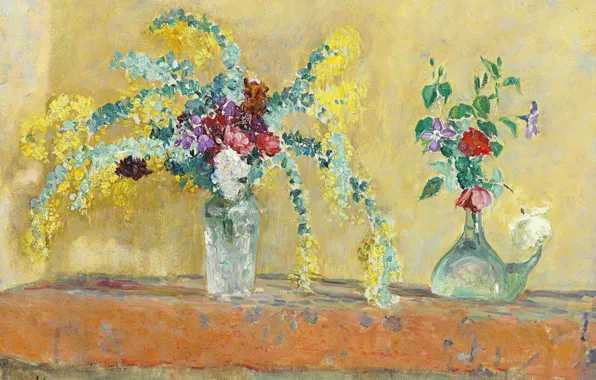 Picture, still life, Henri Lebacq, Two vases with flowers